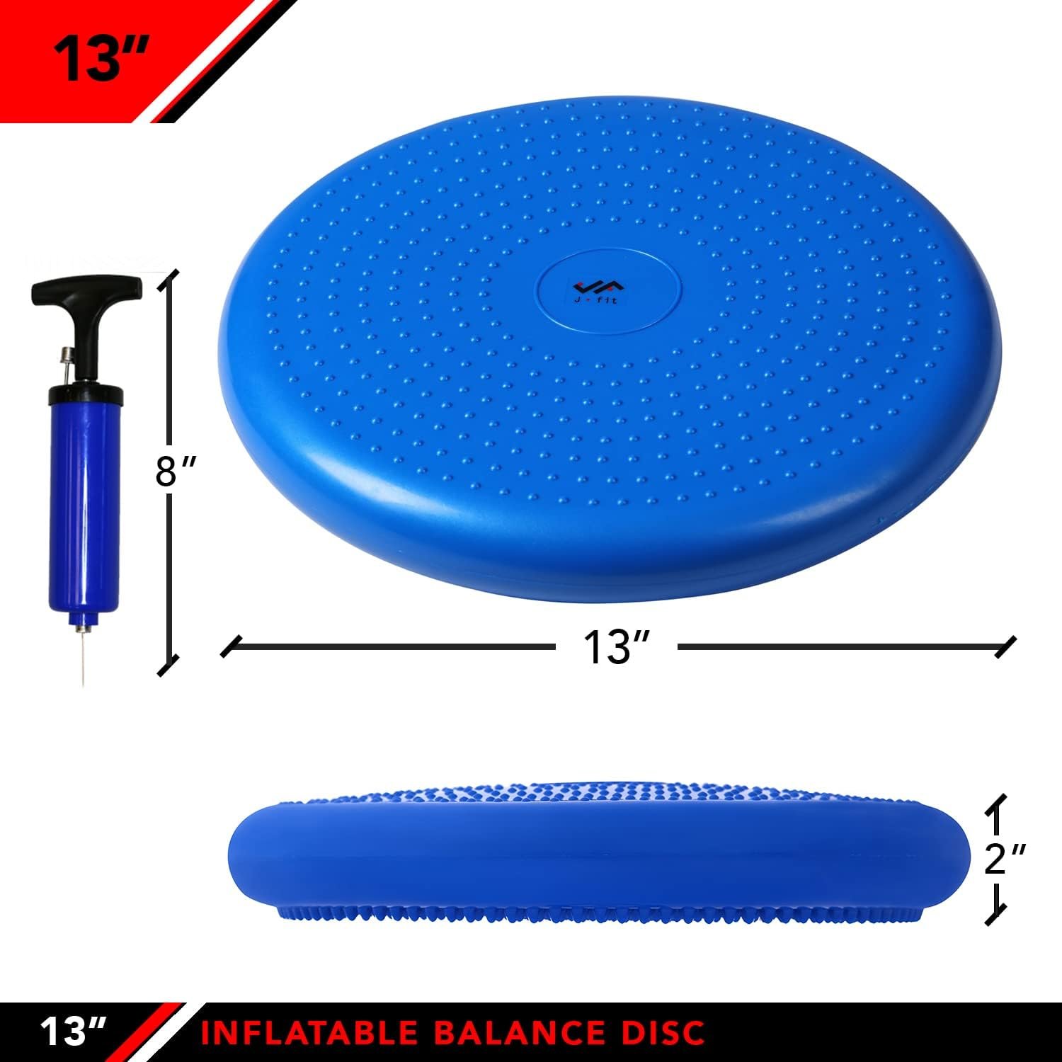 JFIT Inflatable Balance and Stability Disc - Large Yoga Wobble Cushion Trainer with Pump - Core Fitness and Workout Equipment Discs for Home - Office Chair, Ankle Strength Training and Dog or Pet Activity, Blue, 13-Inch - Image 2