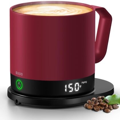 Self Heating Coffee Mug, 14 Oz Temperature Control Smart Mug, Double Sided & Real-Time LED Display, Fast Heating, Mug Warmer with 120 Min Battery Life, Birthday Gifts for Women and Men(Red)
