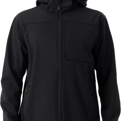 Men's Softshell Jacket Waterproof Fleece Lined with Hood Windbreaker Rain Shell Outerwear for Outdoor Hiking