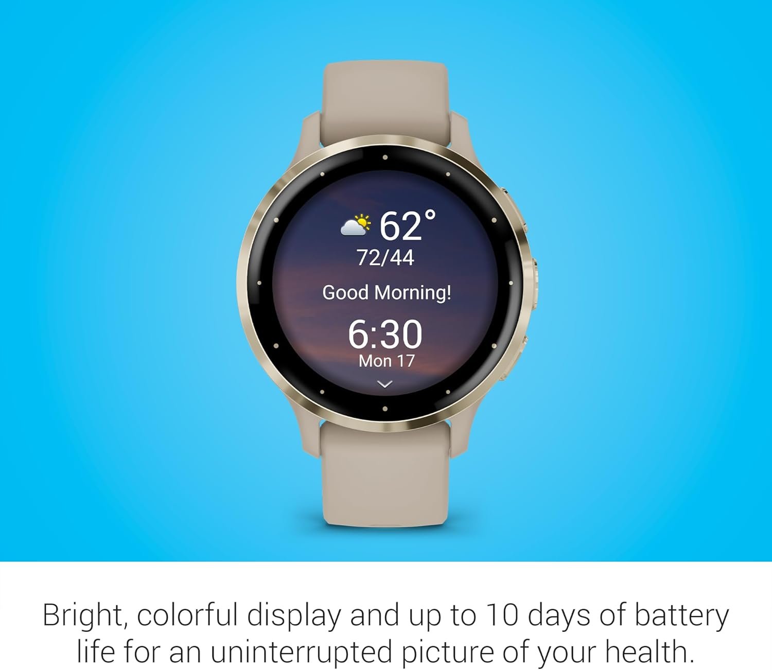 Garmin Venu 3S Soft Gold Stainless Steel Bezel 1.2-Inch AMOLED Touchscreen Display Smart Watch with 41mm French Gray Case and Silicone Band - Image 3