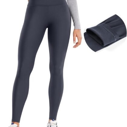CRZ YOGA Fleece Lined Leggings 28'' - Thermal Casual Lounge Workout Yoga Womens Full Length Pants Winter Warm