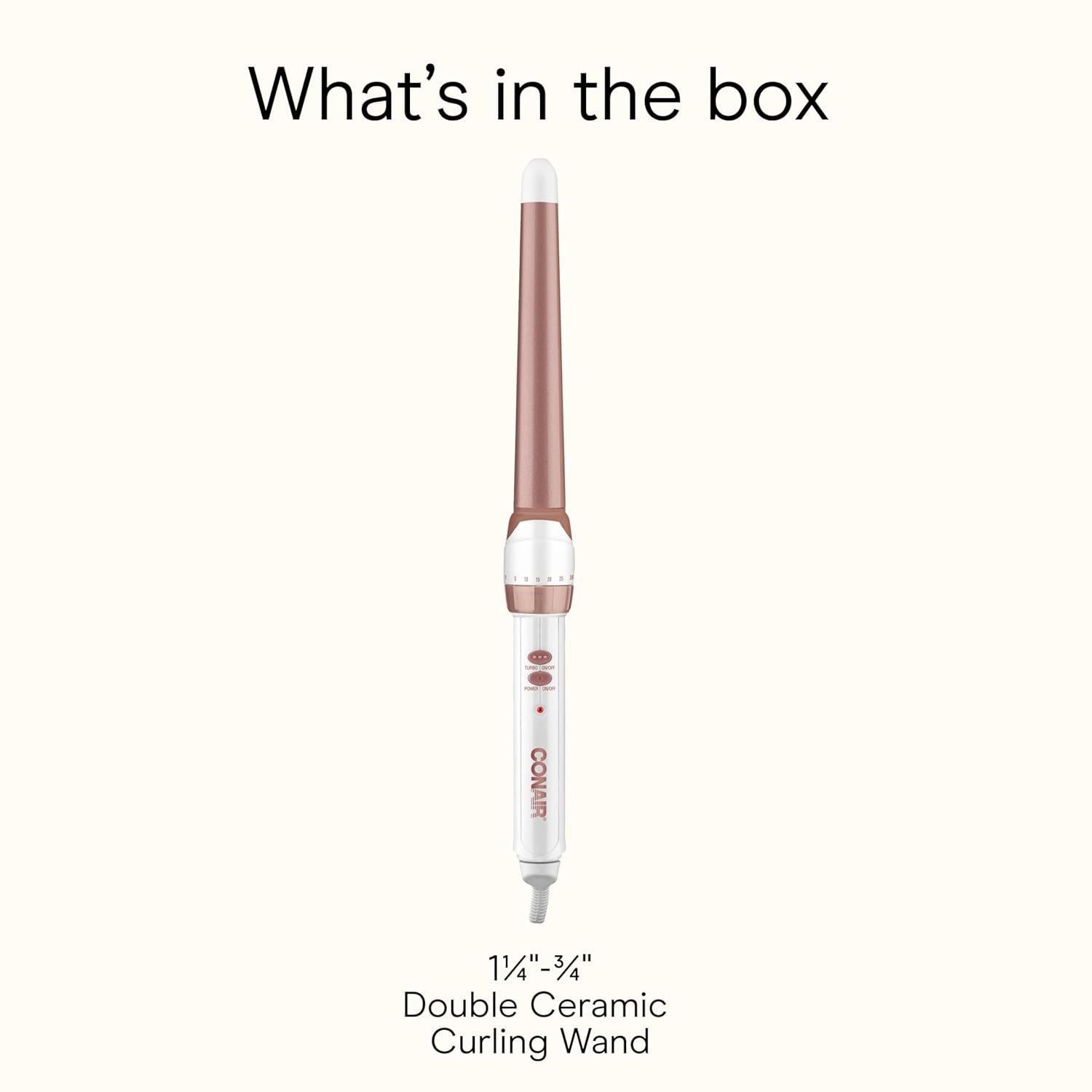 Conair Double Ceramic Tapered Curling Wand, Hair Wand Tapers 1¼ Inch to ¾ Inch to Produce Beachy Waves, 30 Heat Settings, For All Hair Types and Textures, White - Image 8