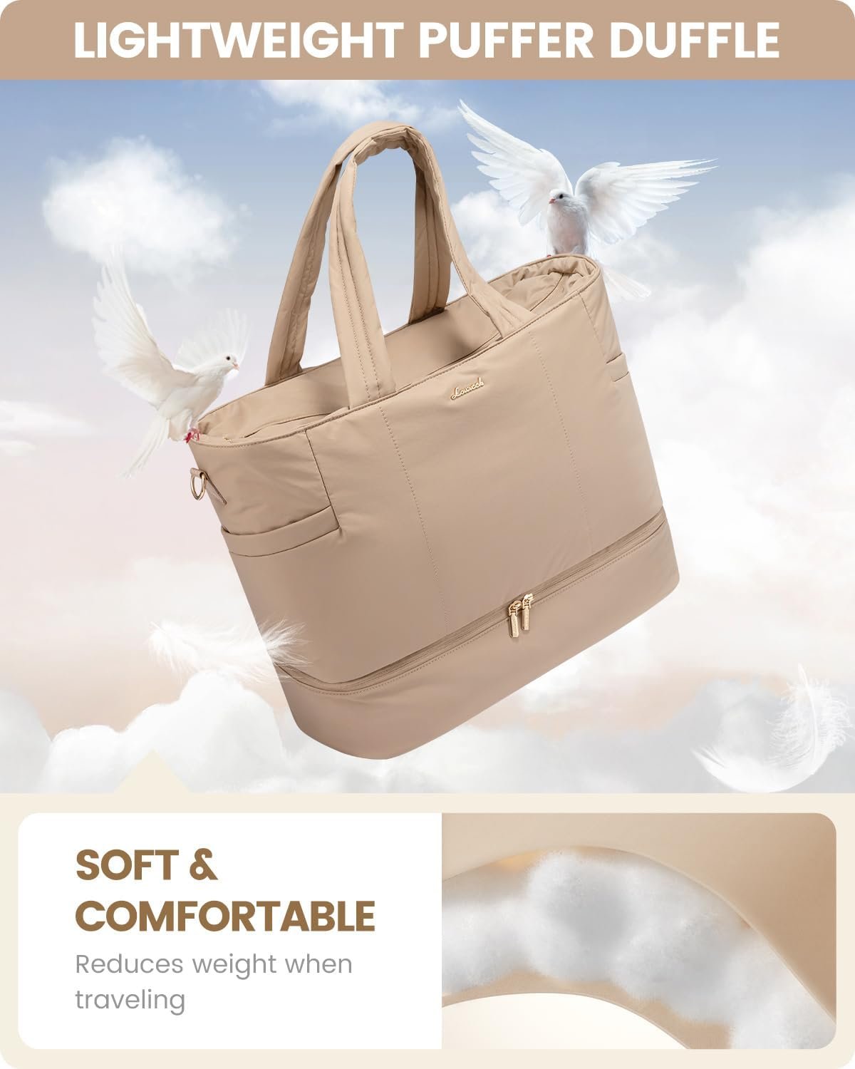 LOVEVOOK Travel Duffle Bag, Puffer Weekender Bags for Women with Shoe Compartment, Carry On Overnight Hospital Bag, Gym Tote - Image 3