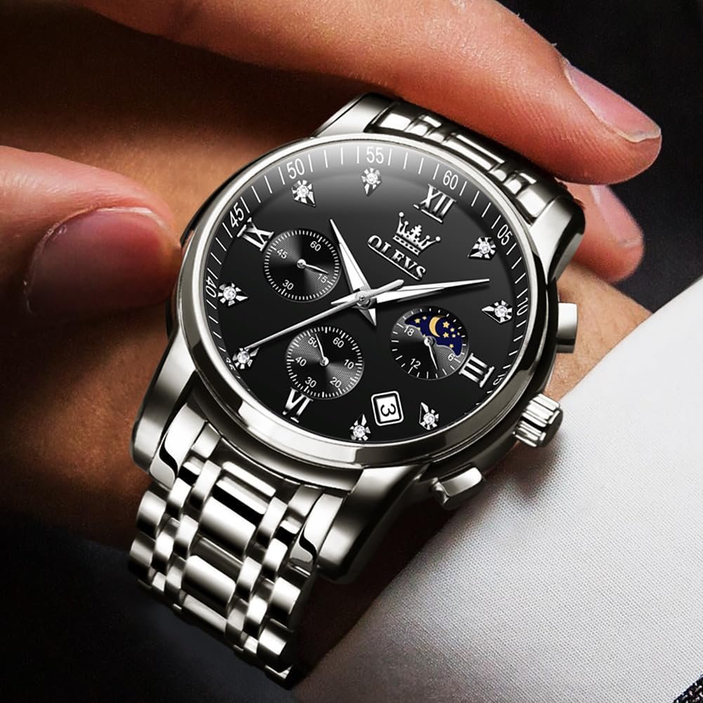 OLEVS Watch for Men Diamond Business Dress Analog Quartz Stainless Steel Waterproof Luminous Date Two Tone Luxury Casual Wrist Watch - Image 2