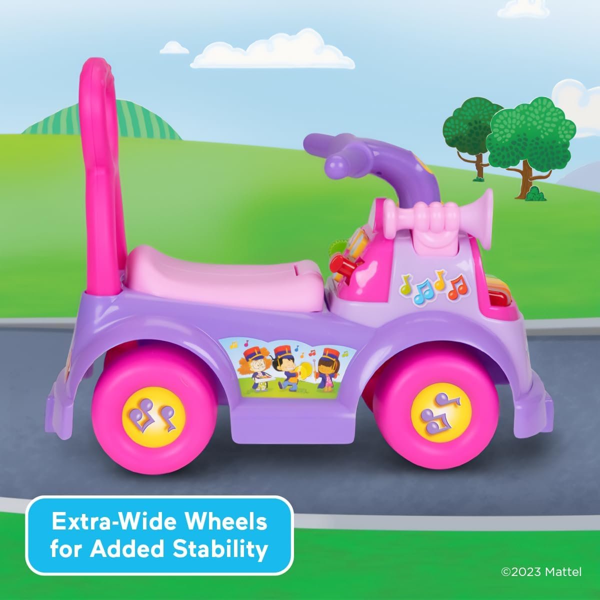 Little People Fisher-Price Music Parade Purple Ride-On, Plays 5 Marching Tunes & Other Sounds! Perfect for Toddler Boys & Girls Ages 1, 2, & 3 Years Old - Helps Foster Motor Skills - Image 5