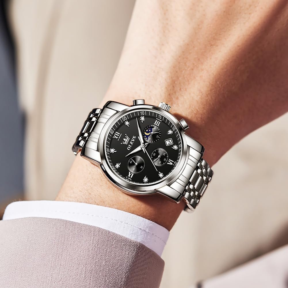 OLEVS Watch for Men Diamond Business Dress Analog Quartz Stainless Steel Waterproof Luminous Date Two Tone Luxury Casual Wrist Watch - Image 8