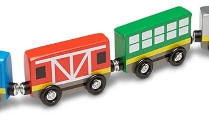 Melissa & Doug Wooden Magnetic Train Cars - 8 Piece Educational and Skill-Building Wooden Toy for Boys and Girls
