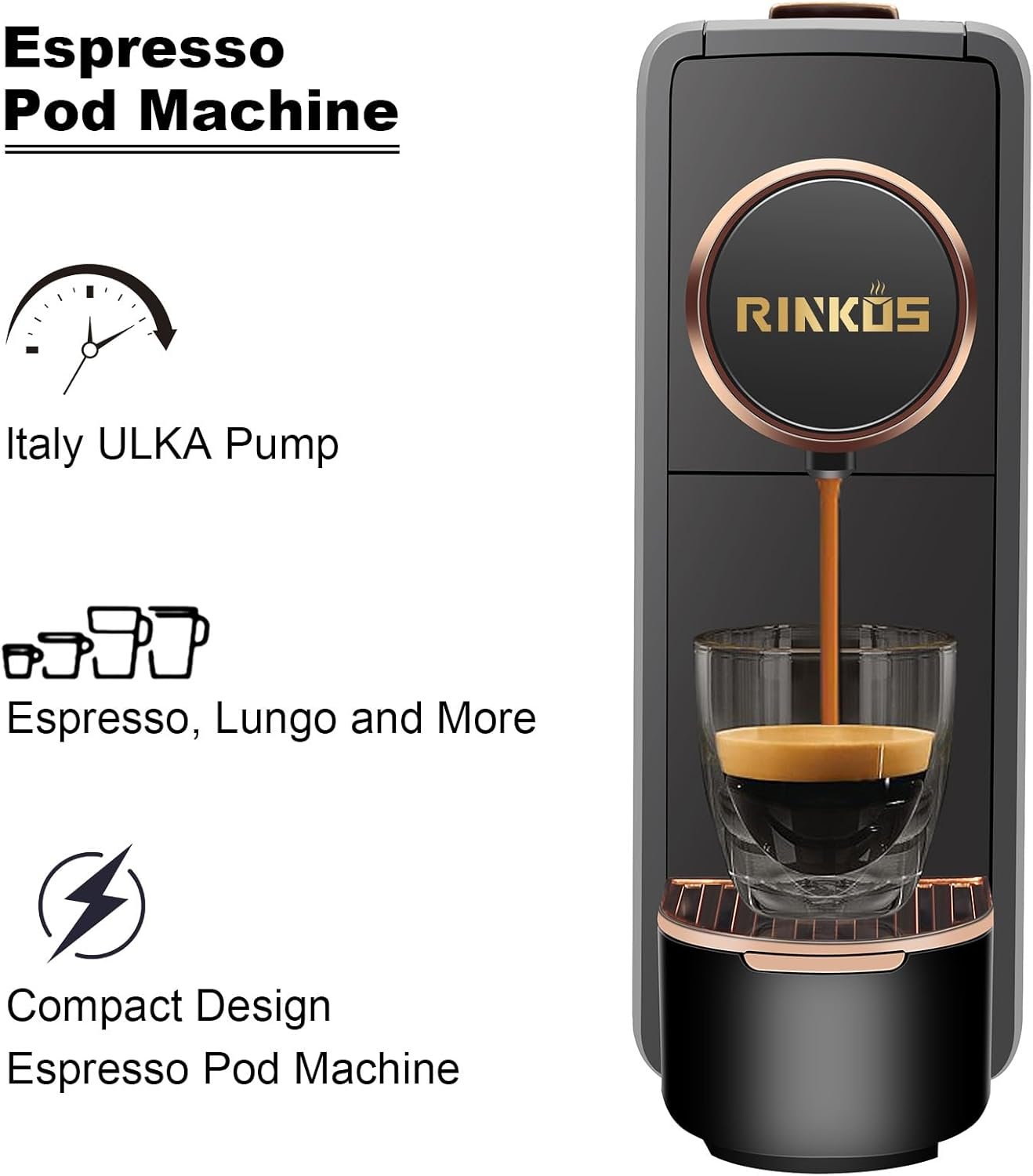 Black Espresso Machine for Nespresso Compatible Capsule, Single Serve Coffee Maker Programmable for Espresso Pods, Premium Italian 20 Bar High Pressure Pump ,Mini Coffee and Espresso Machine - Image 2