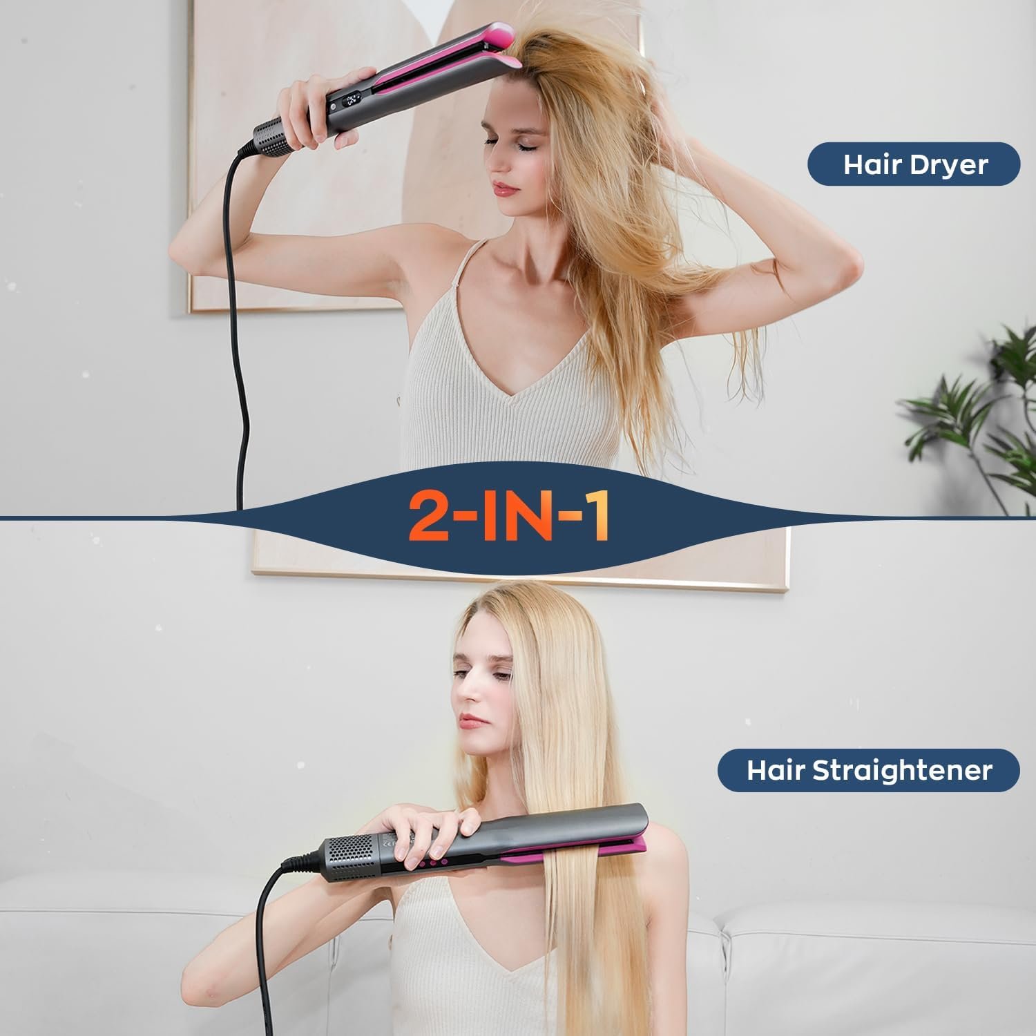 Hair Straightener – 2 in 1 Wet to Dry Air Straightener with High-Speed Ionic Airflow, Straightens Using air, No Heat Damage, Smart Temperature Control for Medium to Long Hair (35-75cm) (Gray) - Image 4