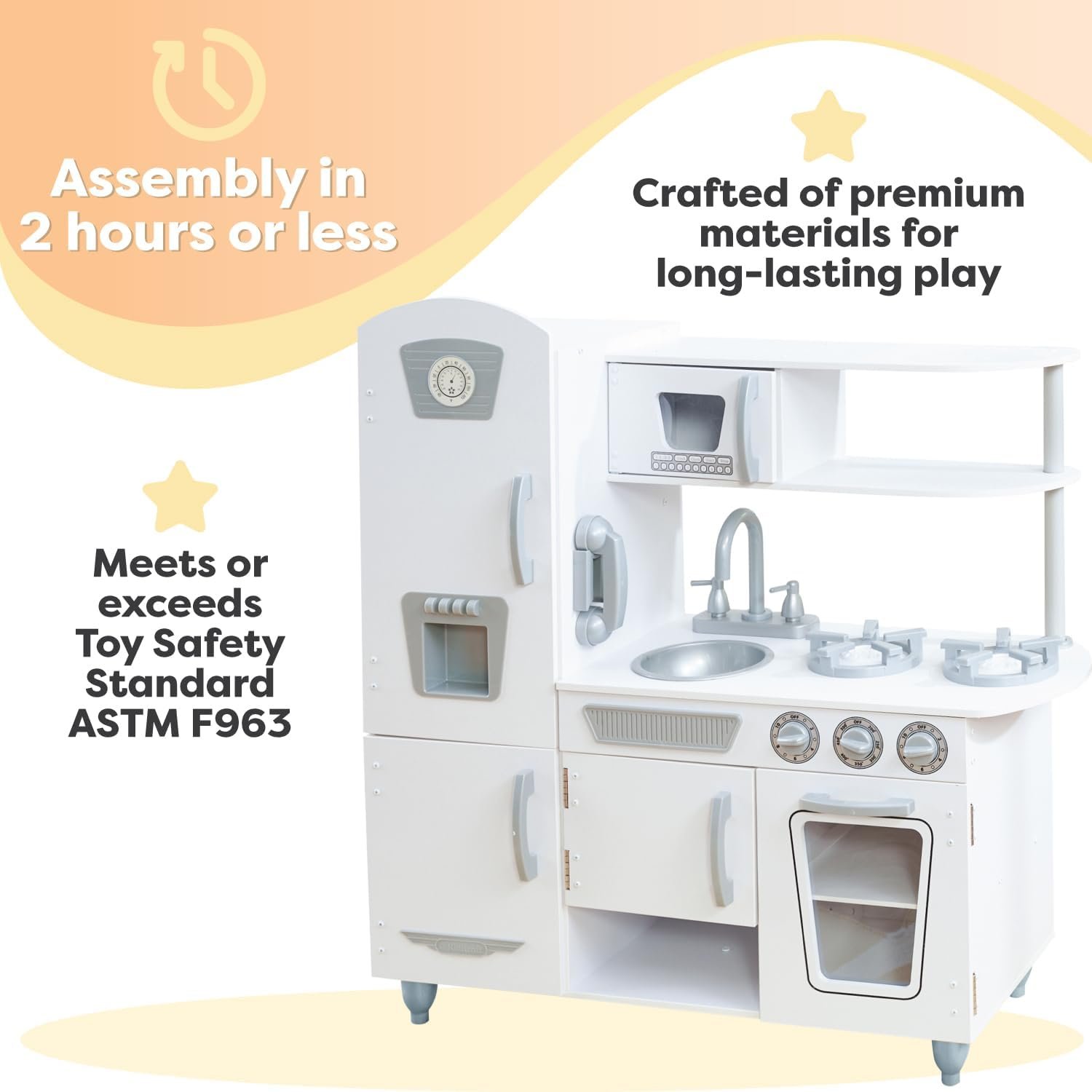 KidKraft Vintage Wooden Play Kitchen with Pretend Ice Maker and Play Phone, White - Image 5