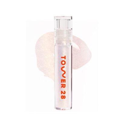 Tower 28 ShineOn Lip Jelly, MAGIC | Non-Sticky, Vegan Lip Gloss in Clear with Gold Shimmer | 5 Nourishing Oils | Moisturizing, Clean, Cruelty Free,0.13 Fl Oz (Pack of 1)