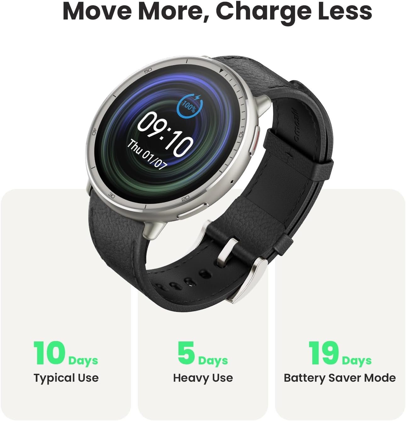 Amazfit Active 2 Premium Smart Watch Fitness Tracker (Round) for Android & iPhone, 10 Day Battery, Water Resistant, GPS Maps, Heart & Sleep Monitor, HYROX Mode, Sapphire Glass, Leather + Sport Strap - Image 3