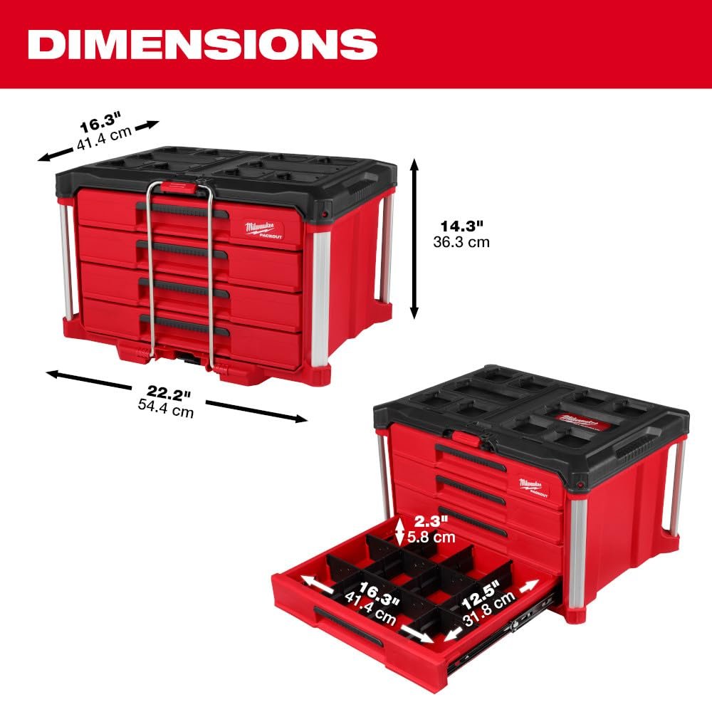 Milwaukee Packout 4 Drawer Tool Organizer Box - 48-22-8444 - Image 5