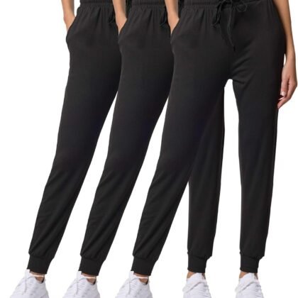 Real Essentials 3 Pack: Women's Ultra-Soft Lounge Joggers Sweatpants Athletic Yoga Pants with Pockets (Available in Plus)