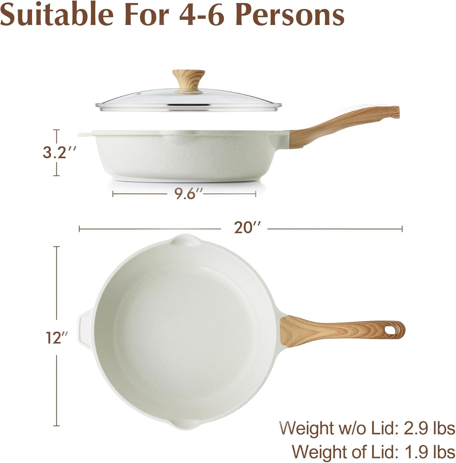 SENSARTE Nonstick Ceramic Saute Pan 12-Inch, 5QT Non-toxic Deep Frying Pan Skillet with Lid, Healthy No Teflon Cookware, Stay Cool Handle, Induction Compatible, PFAS Free - Image 2