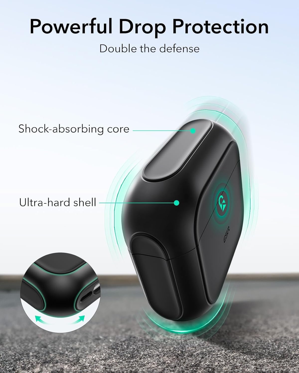 ESR for AirPods 4 Case, Compatible with AirPods 4th Generation Case (2024) (USB-C), Compatible with MagSafe, Drop Protection Cover with Lanyard, Magnetic Lid Lock, Orbit Hybrid Series, Black - Image 6