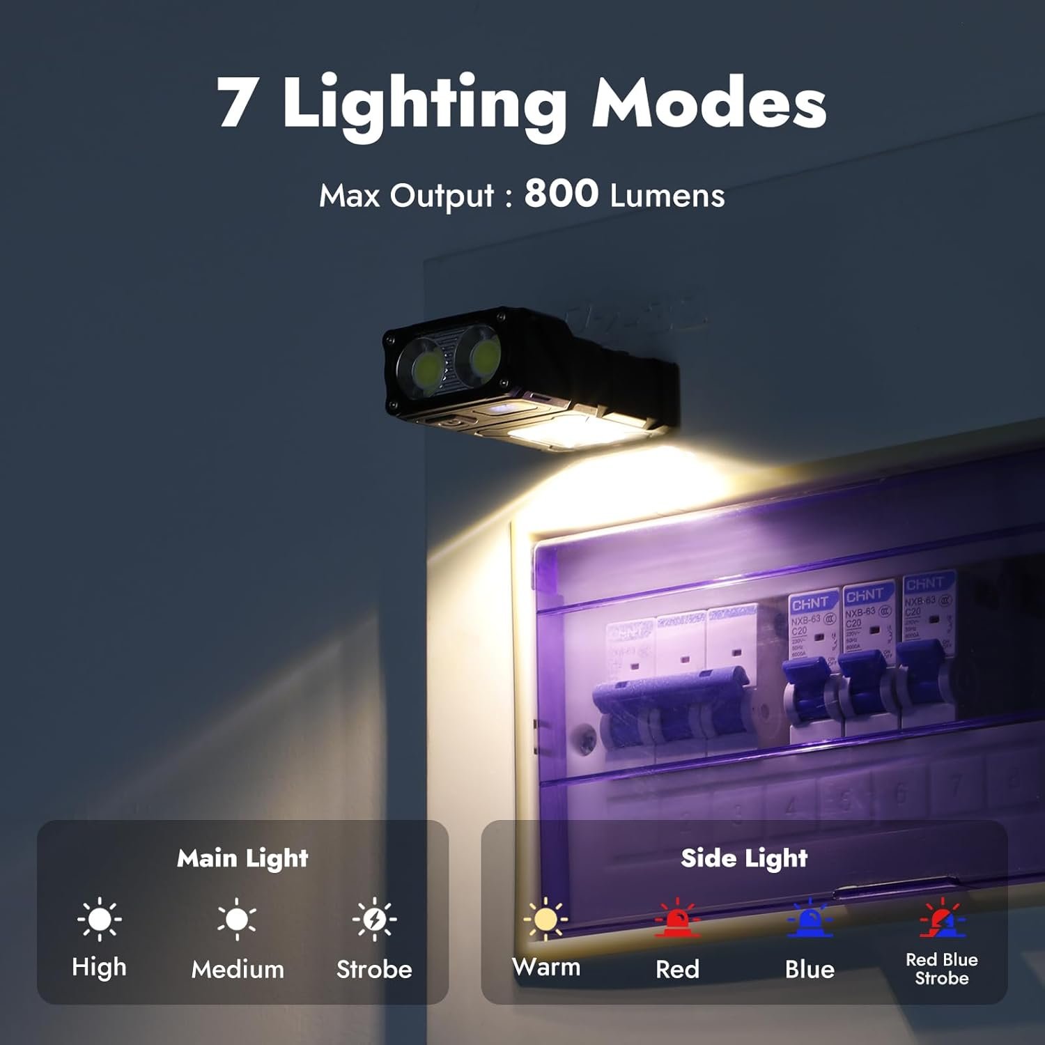 WARSUN DC08 Swivial LED Flashlight Rechargeable, 800 Lumens Mini Work Lihgt, Small EDC Flashlight Clip On with Back Clip, Magnetic Flashlight, for Emergency, Walk Dog, Working, Hiking, Camping - Image 6