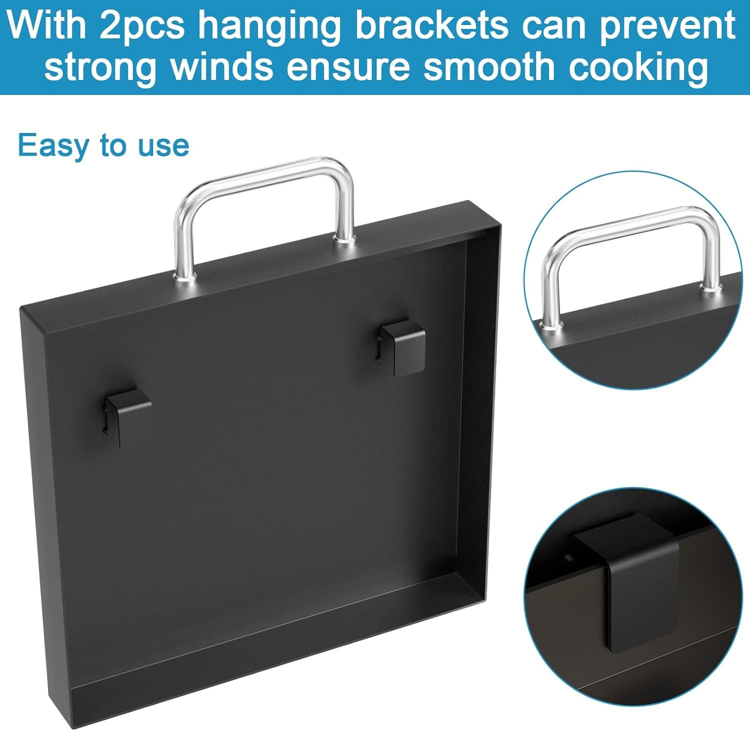 5011 Hard Cover Top Lid with Stainless Steel Handles and Wind Guard for Blackstone 22” Table Top Grill, Flat Top Griddle Accessories for Black Stone, Black - Image 5