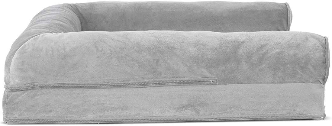 Furhaven Orthopedic Dog Bed for Large/Medium Dogs w/ Removable Bolsters & Washable Cover, For Dogs Up to 55 lbs - Faux Fur & Velvet Sofa - Smoke Gray, Large - Image 3
