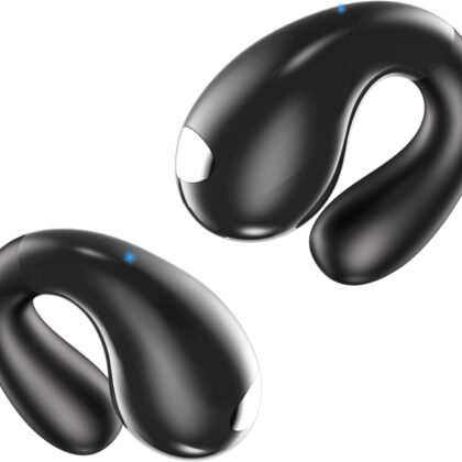Open Earbuds 5g Clip On Ear Bone Conduction Headphones Bluetooth 6.1 AI Wireless Multipoint Connect Earbuds with 1h Fast Charging LED Charging Case Ergonomic Earphones Secure Fit for Every Ear,Sports