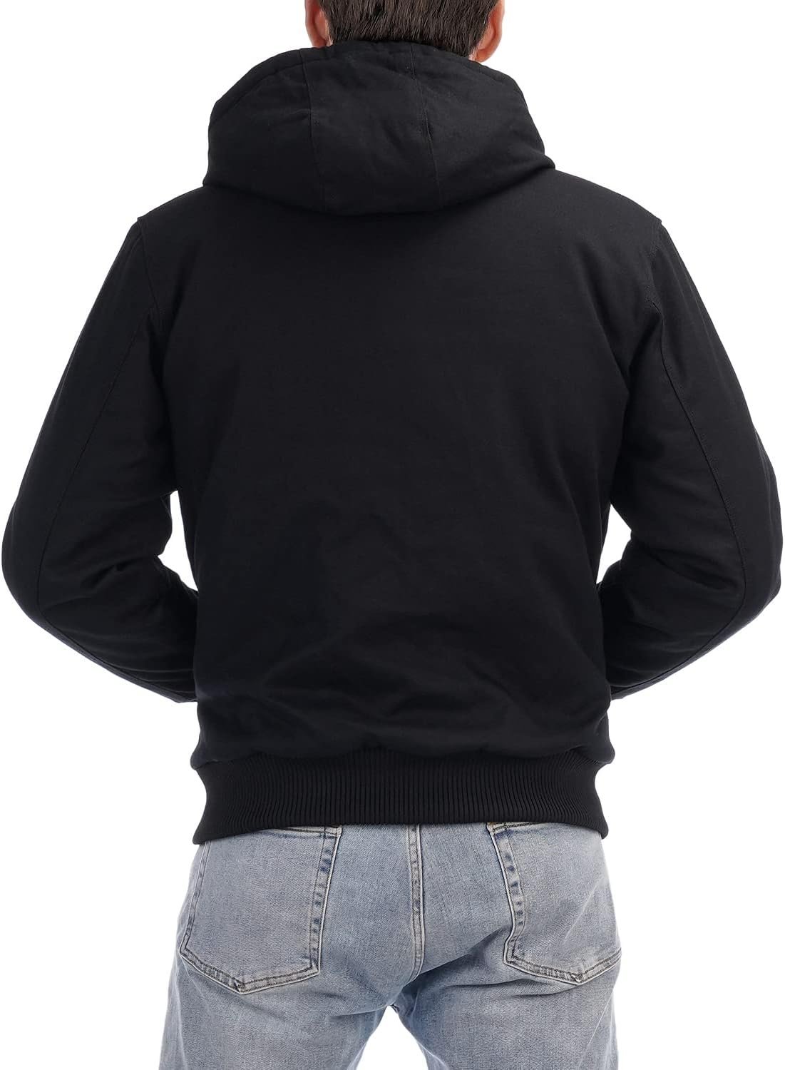 Men's Loose Fit Quilted Flannel Lined Workwear Waterproof Active Jacket Hooded Work Coat - Image 2