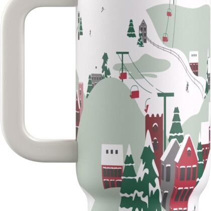 RTIC 30 oz Road Trip Tumbler Double-Walled Ceramic Lined InsulatedStainless Steel Portable Travel Coffee Mug Cup with Lid, Handle and Straw, Apres Ski