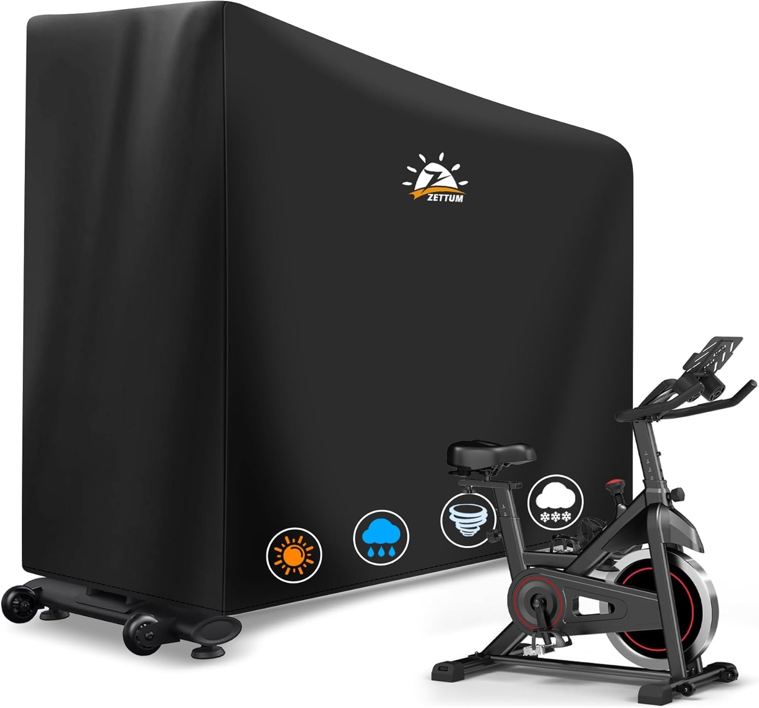 Zettum Exercise Bike Cover - 600D Bicycle Cover Waterproof & Dustproof, Heavy-Duty Stationary Bike Cover for Peloton, Schwinn, NordicTrack, Upright Bicycle Covers, All-Weather Indoor & Outdoor Use