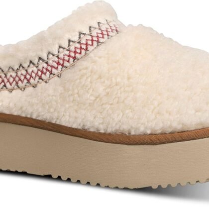 Women's Platform Slippers Mini Boots Braid with Plush Fleece Lining Fuzzy Slippers for Women Slip on Clogs