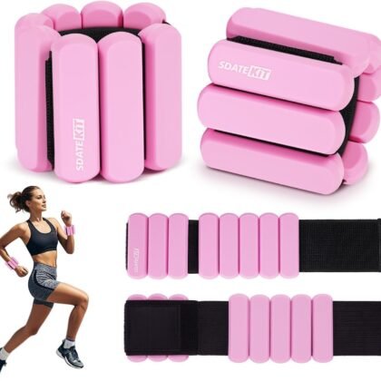 Wrist and Ankle Weights for Women & Men 2 Pack (1lb Each), Adjustable Silicone Weighted Bracelet for Pilates, Gym, Yoga, Cardio & Strength Training, Bala-Style Bangles Slip-Free Design