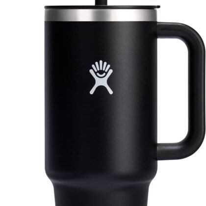 Hydro Flask Travel Tumbler with Handle, Lid and Straw - Insulated Stainless Steel in 40 Oz Black