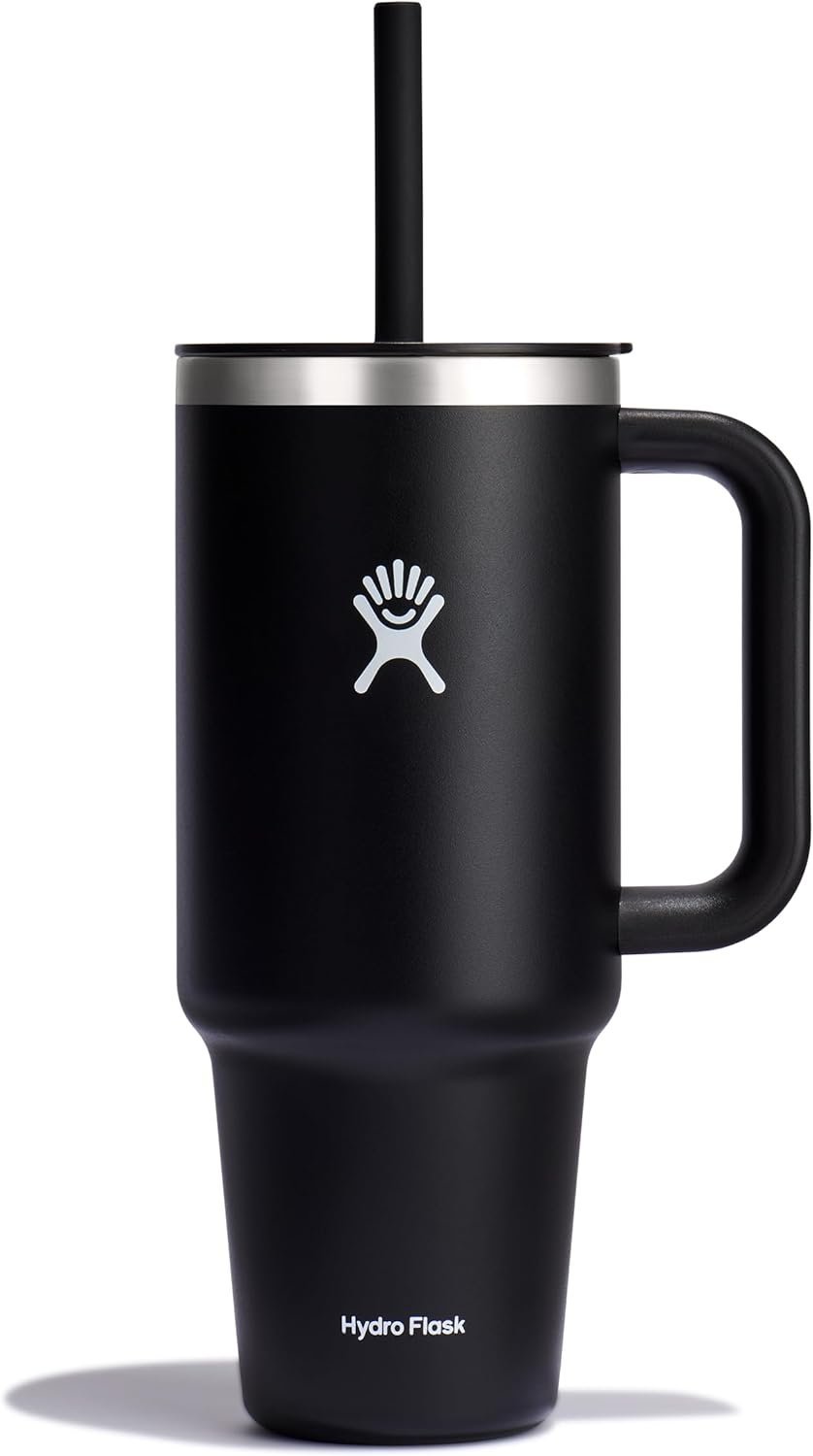 Hydro Flask Travel Tumbler with Handle, Lid and Straw - Insulated Stainless Steel in 40 Oz Black