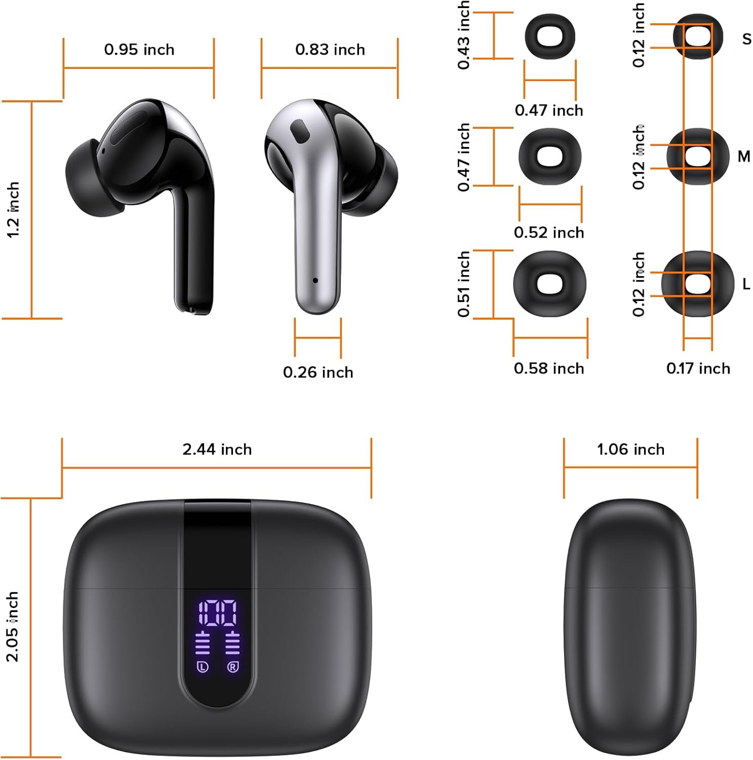 TAGRY Bluetooth Headphones True Wireless Earbuds 60H Playback LED Power Display Earphones with Wireless Charging Case IPX5 Waterproof in-Ear Ear buds with Mic for TV Smart Phone Laptop Computer Sports - Image 8