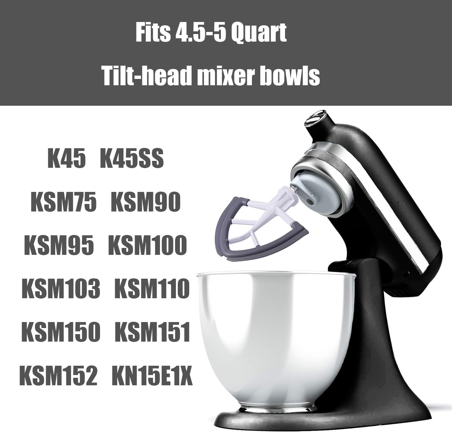 Flex Edge Beater for KitchenAid,Mixer Attachement Compatible With KitchenAid,Mixer Accessory,Fits Tilt-Head Stand Mixer Bowls For 4.5-5 Quart Bowls,Beater With Silicone Edges,Grey - Image 4