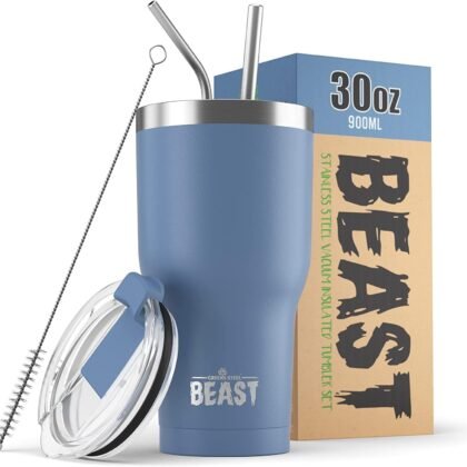 Beast 30 oz Tumbler Stainless Steel Vacuum Insulated Coffee Ice Cup Double Wall Travel Flask (Stormy Sky Blue)
