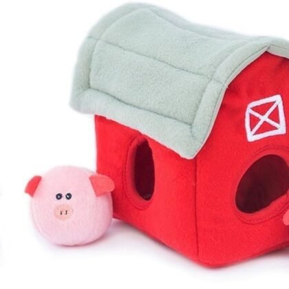 ZippyPaws Burrow- Interactive Dog & Puppy Toys for Boredom, Stimulating Pet Products to Keep Them Busy, Hide & Seek Plush Dog Puzzles, Squeaky Toy for Enrichment, for Small & Medium Dogs- Pig Barn