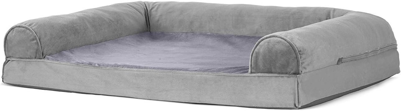 Furhaven Orthopedic Dog Bed for Large/Medium Dogs w/ Removable Bolsters & Washable Cover, For Dogs Up to 55 lbs - Faux Fur & Velvet Sofa - Smoke Gray, Large - Image 6