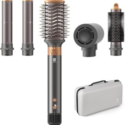 Hot Air Wrap Hair Styler, 5 in 1 Hair Dryer Brush Auto Wrap Curlers Frizz-Free Styling Tool for All Hair Types Fast Drying, Curling, Smoothing, Volumizing & Straightening with Travel Storage Case