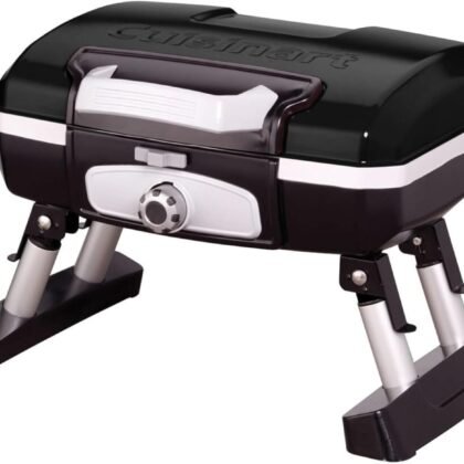 Cuisinart Petite Gourmet Portable Gas Grill, Compact & Lightweight Tabletop Small Grill for BBQs, Camping, Tailgates & Small Spaces, 5,500 BTU Burner Folding with Carry Handles, Black