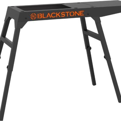 Blackstone 5013 Collapsible 17” and 22” Tabletop Griddle Stand with Adjustable Legs and a Removable Side Shelf, Powder Coated Steel, Black