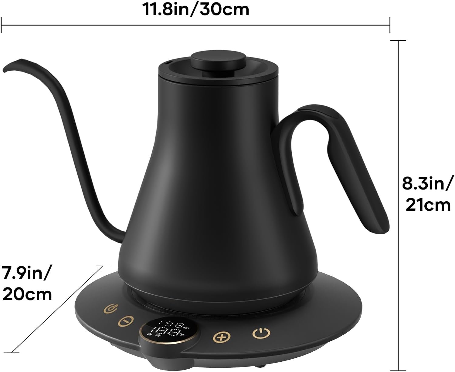 Gooseneck Electric Kettle with ±1℉ Temperature Control for Pour Over Coffee & Tea, Quick Heating, BPA-Free Stainless Steel, Built-in Brew Timer, 1500W/0.9L (Ebony Black) - Image 7