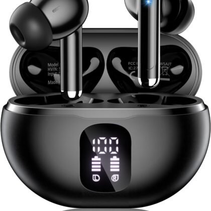 Wireless Earbuds, Bluetooth 5.4 Headphones with 50H Playback, Deep Bass Stereo Ear Buds Clear Calls with LED Power Display, IPX7 Waterproof, in-Ear Earphones with Mic for Phone/Android/iPad, Black