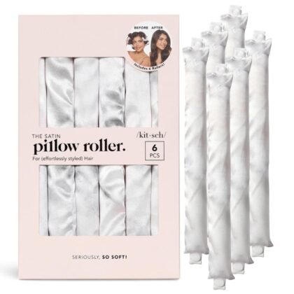 Kitsch Satin Pillow Rollers -Heatless Hair Curler, Hair Rollers, Heatless Curls Overnight, Flexible Curling Rods for Long &Short Hairs, Flexi Rod Curlers to Sleep in, Overnight Blowout Rods-6pc Marble