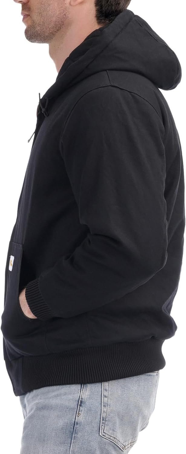 Men's Loose Fit Quilted Flannel Lined Workwear Waterproof Active Jacket Hooded Work Coat - Image 4