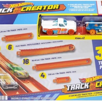 Hot Wheels Toy Car Track Set, Track Creator Deluxe Pack & 2 1:64 Scale Die-Cast Vehicles, 25 Feet of Different Length Speed Snap Track & Connectors (Amazon Exclusive)