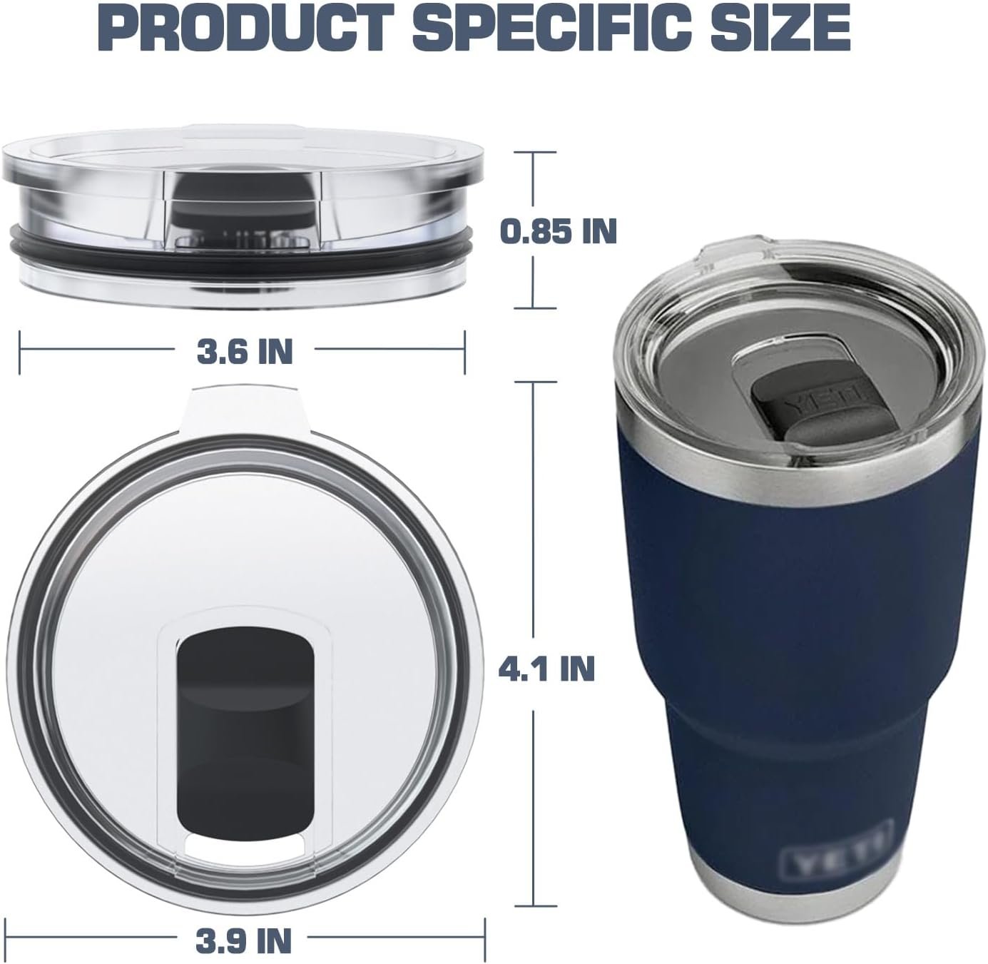 30 oz Tumbler Lid Replacement for Yeti 30/32 oz Tumbler, 14 oz Mug and 35 oz Straw Mug, Travel Spill Proof Cup Lids with Magnetic Slider, BPA Free (2 Pack) - Image 2