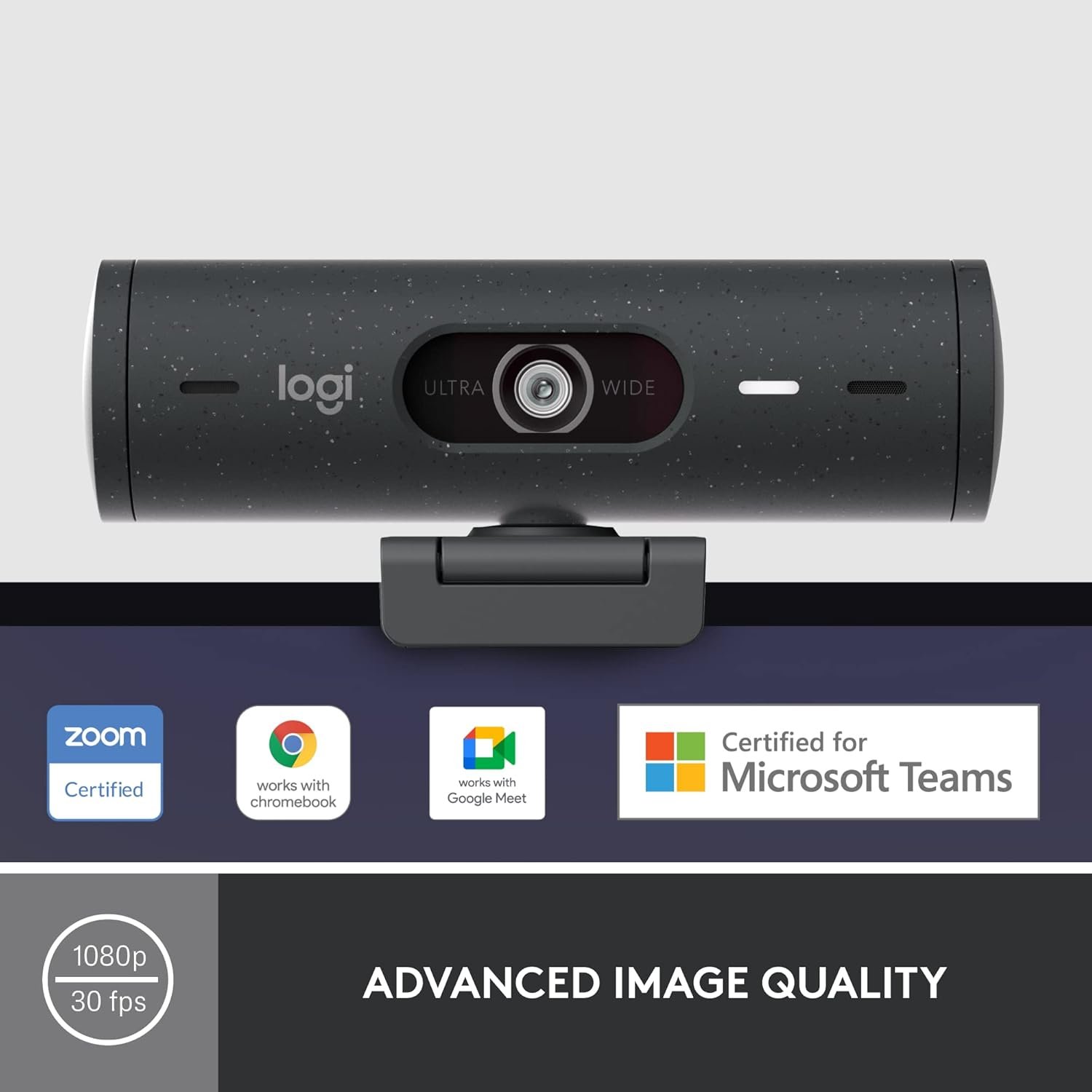 Logitech Brio 500 Full HD Webcam with Auto Light Correction, show Mode, Dual Noise Reduction Mics, Webcam Privacy Cover, Works with Microsoft Teams, Google Meet, Zoom, USB-C Cable, Streaming -Graphite - Image 2