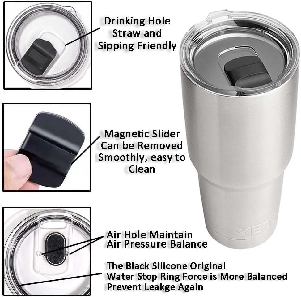 2Pcs 30oz Replacement Yeti Tumbler Lids, Only for Yeti 30 oz Tumbler, 14 oz Mug, with Strong Magnetic Slider Switch, Good Spill Proof Effect Coffee Cup Travel Cover Lids, BPA Free - Image 5