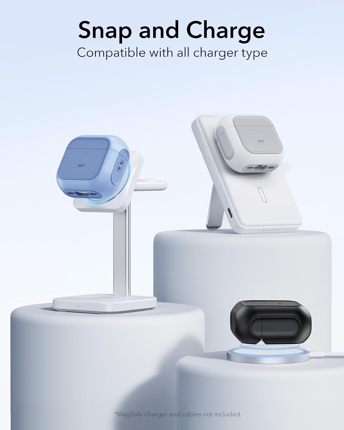 ESR for AirPods 4 Case, Compatible with AirPods 4th Generation Case (2024) (USB-C), Compatible with MagSafe, Drop Protection Cover with Lanyard, Magnetic Lid Lock, Orbit Hybrid Series, Black - Image 7