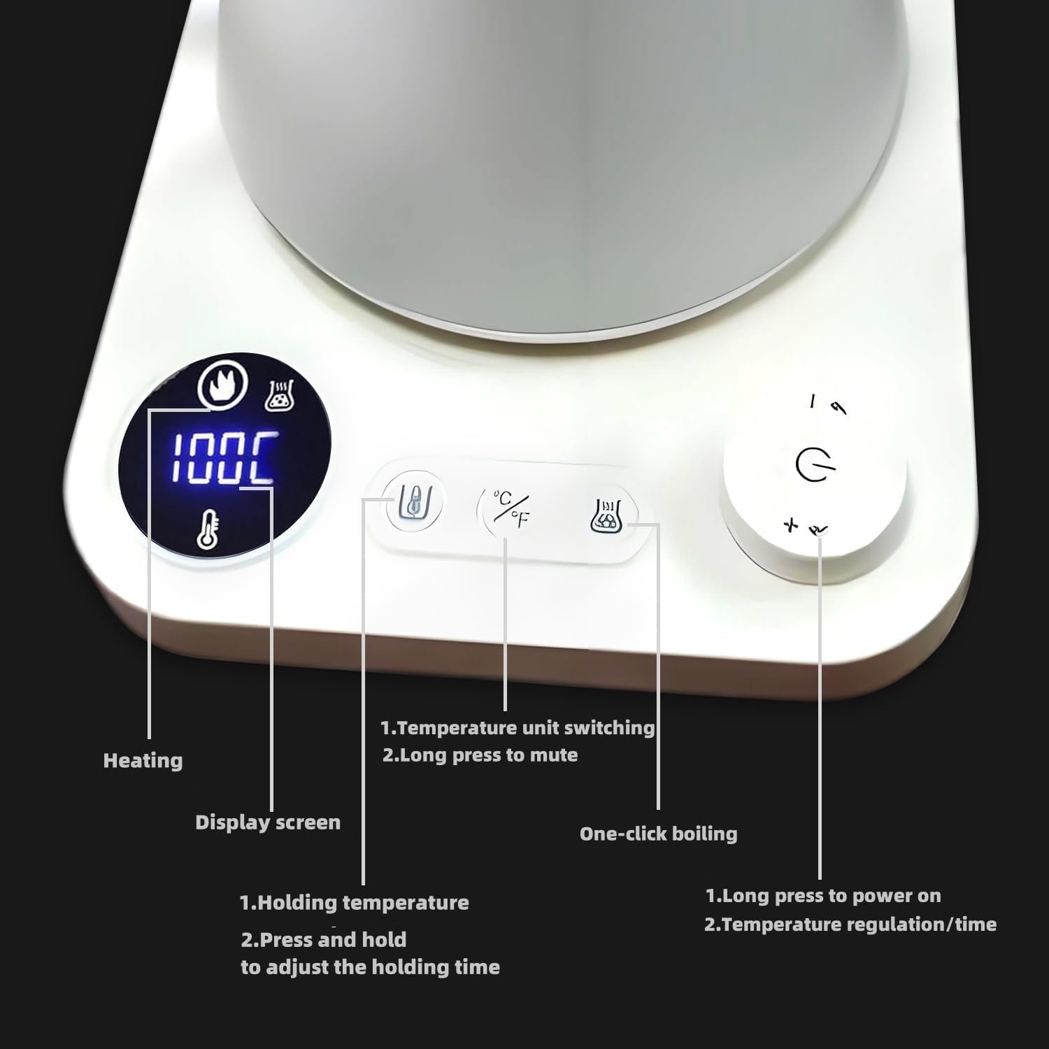 Electric Kettles, Gooseneck Electric Kettle, ±1℉ Temperature Control, Stainless Steel Inner, Quick Heating, for Pour Over Coffee, Brew Tea, Boil Hot Water, 0.9L (White) - Image 5