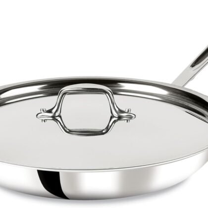 All-Clad D3 12" Stainless Steel Frying pan W/Lid, 3-Ply Stainless Steel Pan, Induction, Oven Broiler Safe 600F Skillet, Professional Cookware, Silver